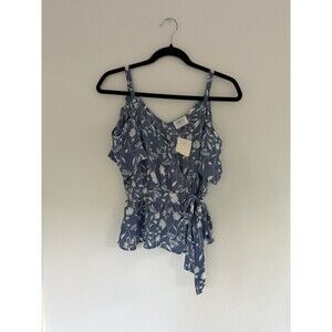 Sienna Sky Womens Blouse Size XS Blue Floral Off the Shoulder Button Up NWT